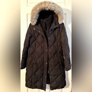 LAUREN RALPH LAUREN Diamond Quilted Black Down Hooded Removeable Faux Fur SMALL